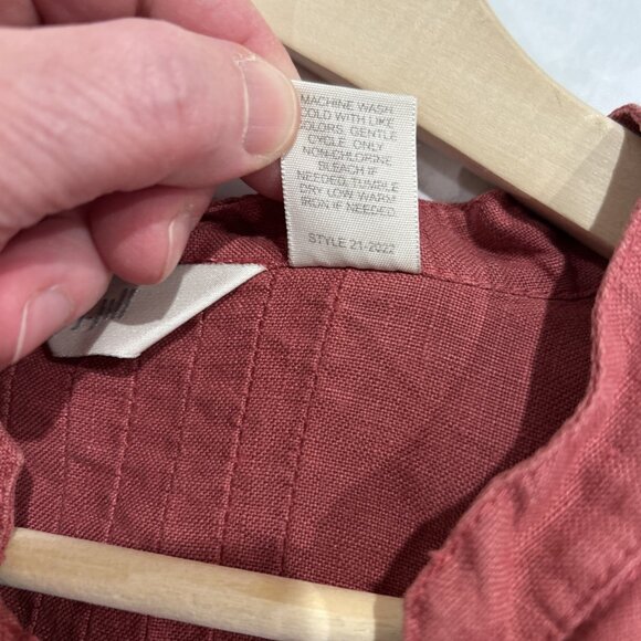 Vtg J Jill Womens Button Up Linen Blend Tunic Top Pleats Rust L Coastal Bohemian - Picture 10 of 10